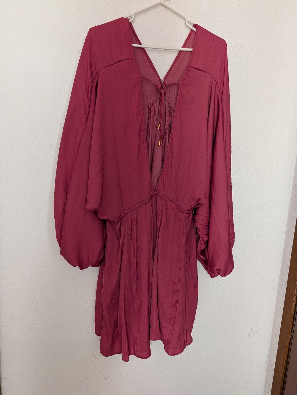Free People Arzel Mini Dress Sz Large Mauve Pleated Boho Balloon Sleeve V-Neck